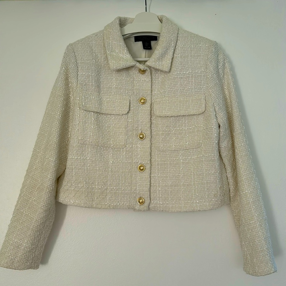 Rachel Zoe cropped boucle blazer white tweet size M